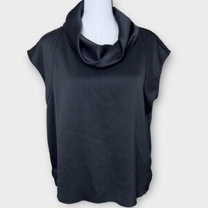 Lilla P Cowl Neck Top Womens Size Small Black Sleeveless Satin Blouse